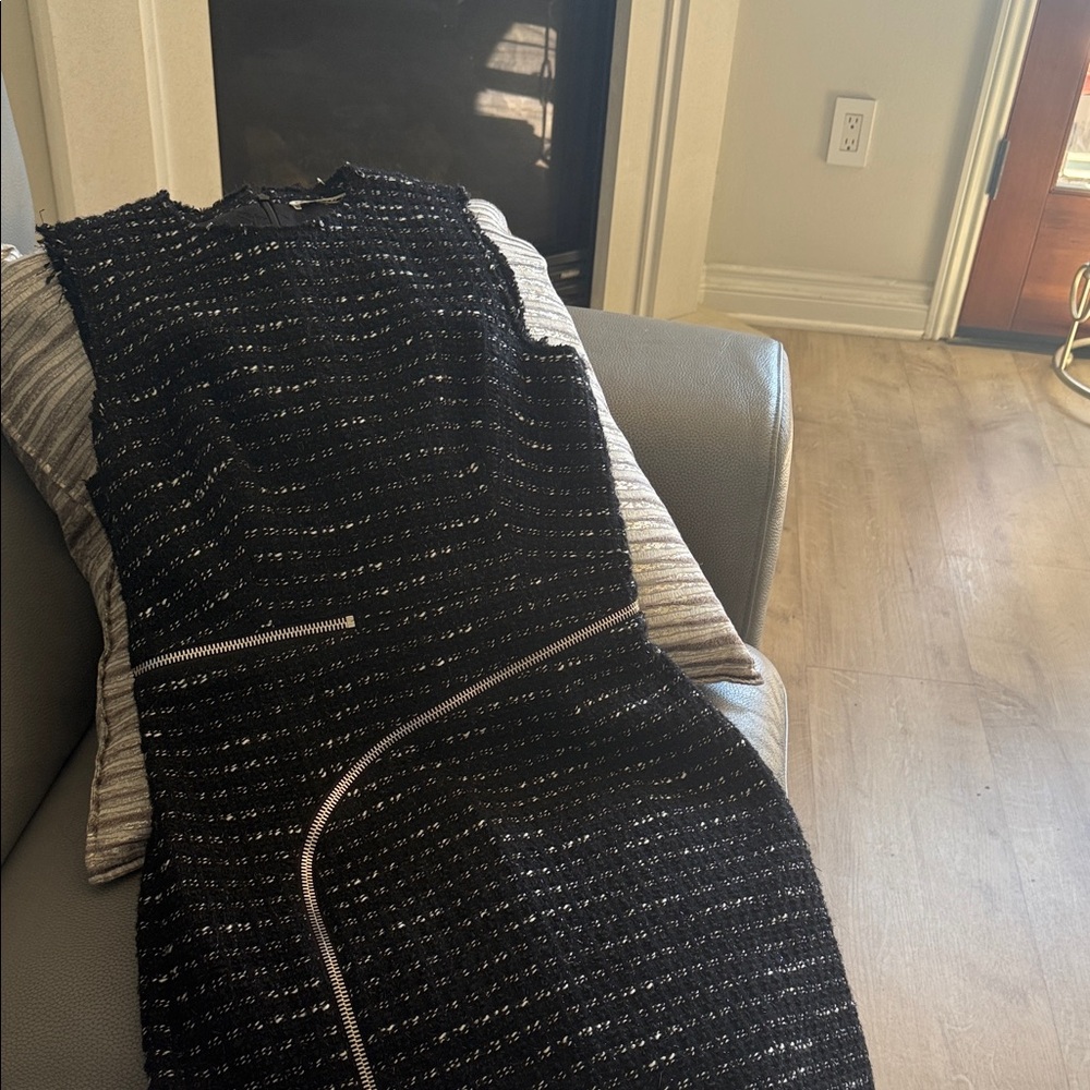 Alexander Wang Black and Silver Tweed Midi Dress